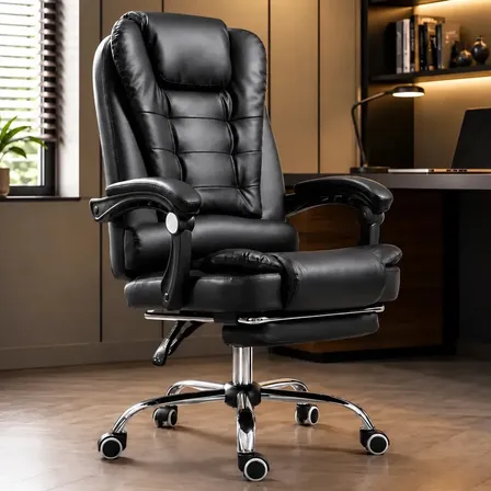 Cadeira Presidente Ergonômica Sweet Studio De Escritório Giratória Com Apoio De Cabeça E Pés Encosto Reclinável Assento Estofado Em Couro Sintético Cor Preto 504