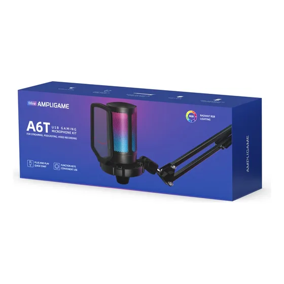 Microfono Para Streaming Fifine Ampligame A6t Luz Rgb Usb