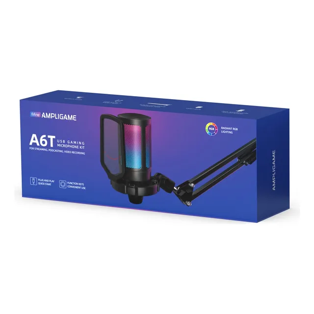 Microfono Para Streaming Fifine Ampligame A6t Luz Rgb Usb