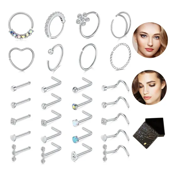 Anillos De Nariz Aros Nasales Acero Inoxidable 20 G Forma L