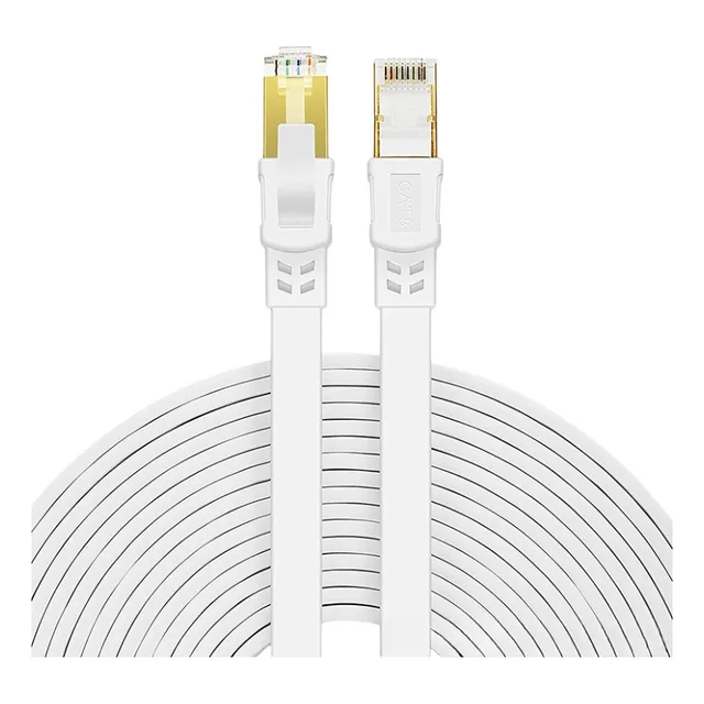 15 Metros Cat 8 Cable Red Plano Rj45 Ethernet Blanco