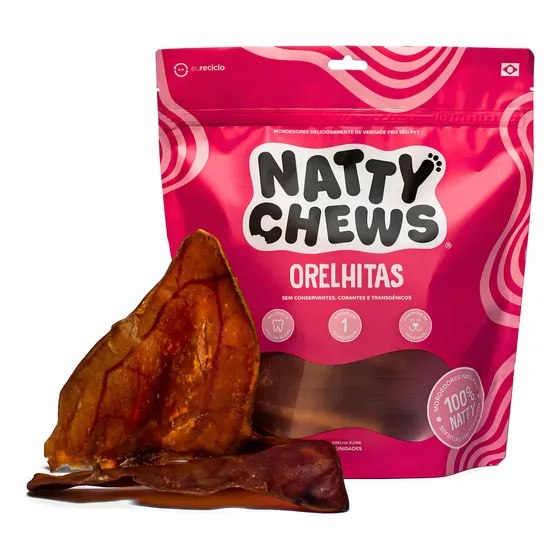 Mordedor e Petisco Natural Orelha Suína Desidratada Para Cães Natty Chews Orelhitas - 3 unidades