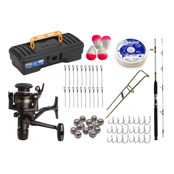 Kit Molinete Shimano+vara Fibra D Vidro Maciço C/ Rosca 20kg