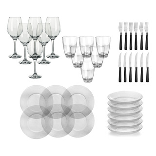 Set Vajilla Playo Hondo Vaso Copa Cubierto 6 Transparente Set Vajilla Playo Hondo Vaso Copa Cubierto 6 Transparente