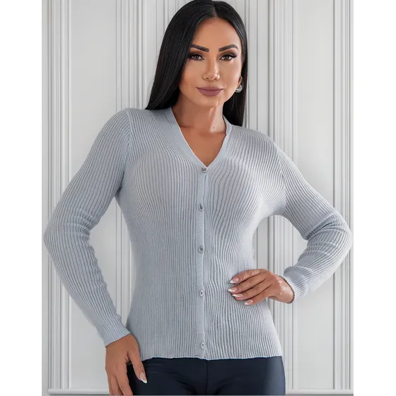 Suéter Cardigan Tricot Casaquinho Blusa Basica Com Botão