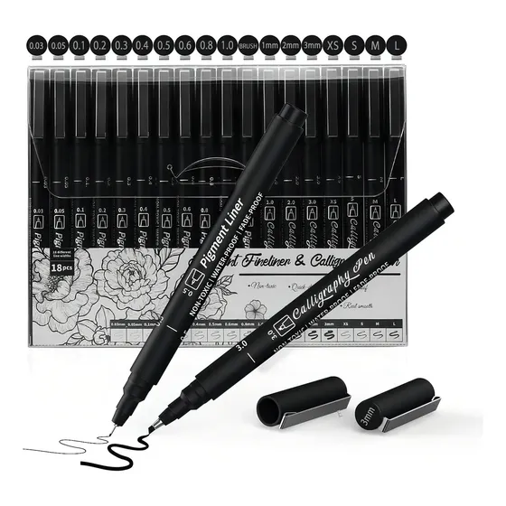 18 Piezas Estilografos, Plumas de Caligrafía Arte Punta Fino, Rotulador de dibujo técnico Bolígrafos para escribir, dibujar o escribir un diario Ununmx