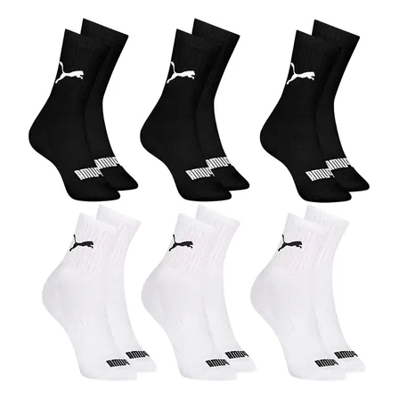 6 Pares Meias Puma Cano Médio Alto Atoalhada Academia Sport