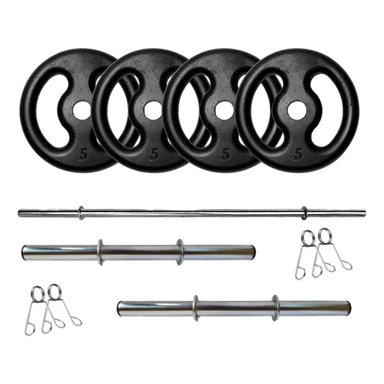 Kit Anilhas Ferro 20 Kg + 1 Barra 1,60m E 2 Barras 40cm
