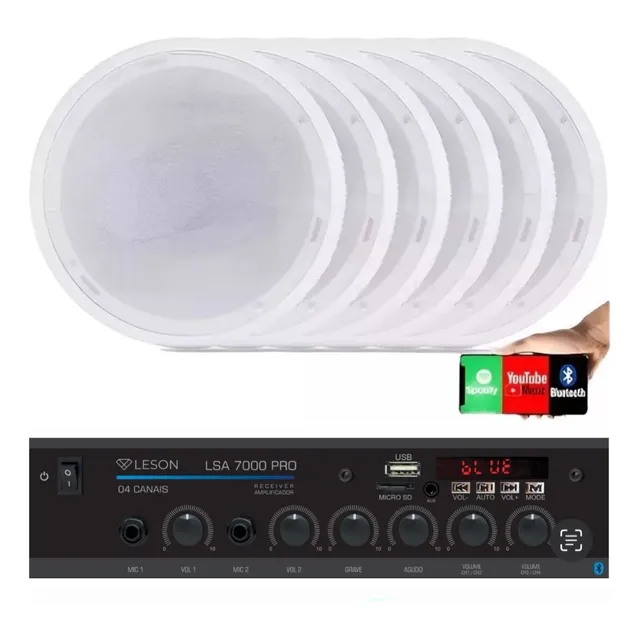 Kit Som Ambiente 4 Canais 500 Watts + 6 Caixas Gesso 6 Pol