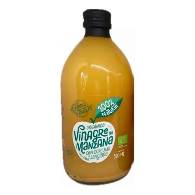 Vinagre De Manzana Madre Con Curcuma Y Jengibre Organico