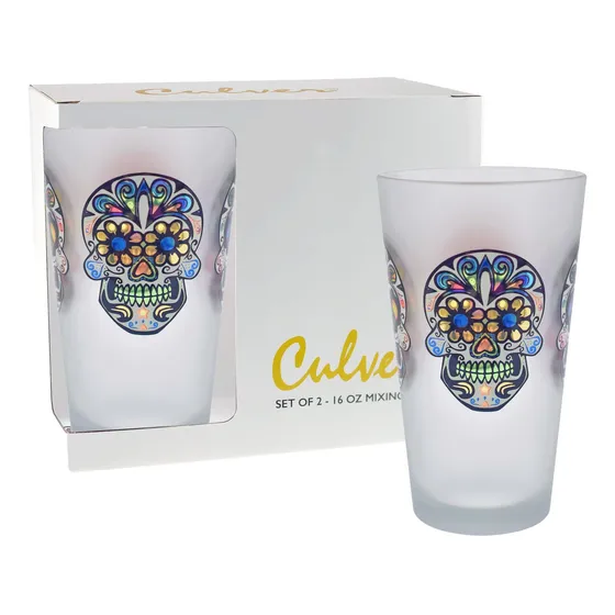 Vaso Mezcla Pinta Decorado 16 Onza Juego 2 Unidad Caja