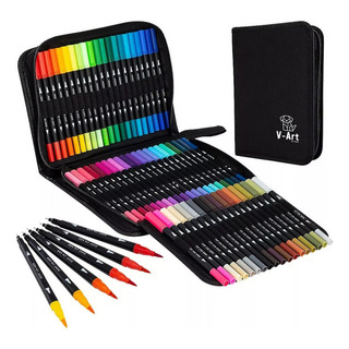 Marcadores Doble Punta Resaltador Fibra Estuche X 60 Colores V-art By Vicky Marcadores Doble Punta Resaltador Fibra Estuche X 60 Colores V-art By Vicky
