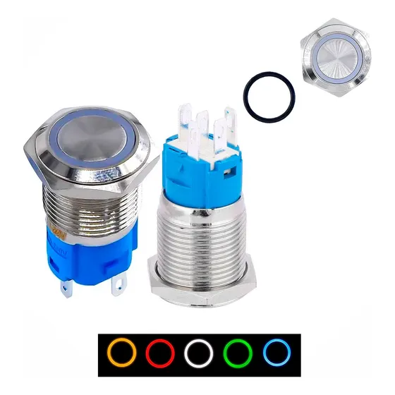 Push Button Metal Iluminado 12v-24v 5a 16mm 125v Impermeable