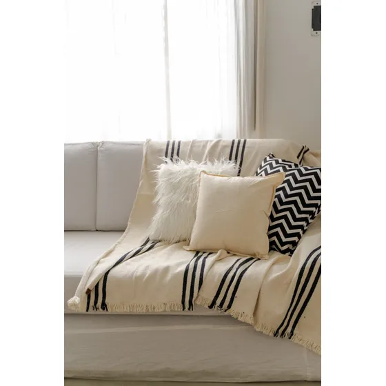 Mantas Grandes 220 X 150 Para Sillon - Pie De Cama -alfombra Color 8- Natural Raya Negra Triple
