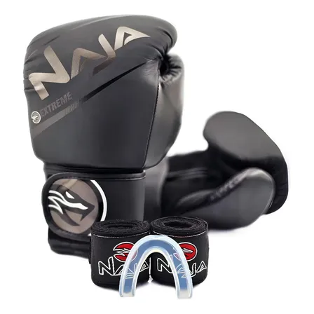 Kit Luva Naja Extreme Boxe Muay Thai + Bandagem Bucal Bolsa Cor Preto Tamanho 10oz