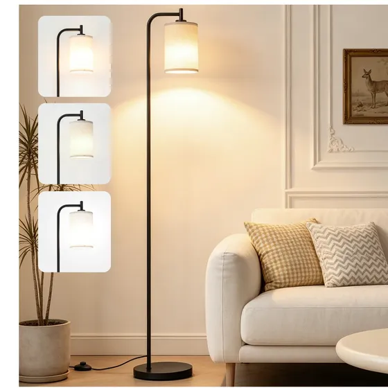 Abajur De Chao Led Preto Moderno Com Cupula Para Sala Quarto