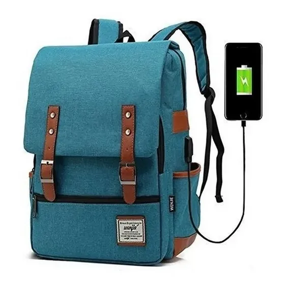 Wenjie - Mochila Para Laptop Conexión Usb Esmeralda