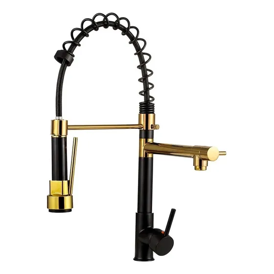 Torneira De Cozinha Gourmet Monocomando Preta E Dourada 50cm