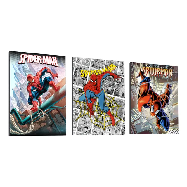 Cuadro Tríptico Diseño En Madera Mdf Spiderman Hombre Araña