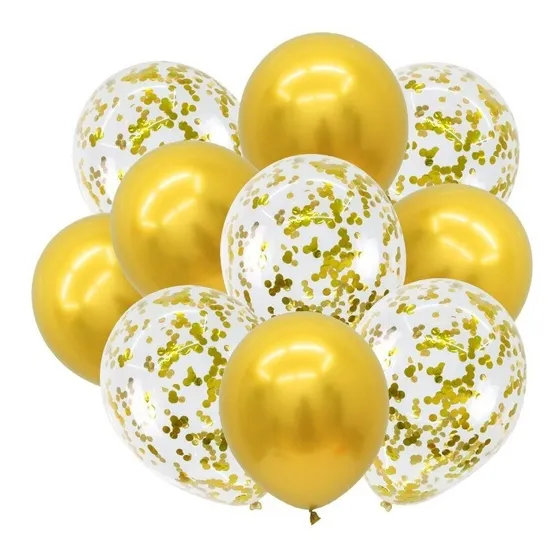 Set Bouquet 12 Globos Mix Confetti - Chrome Calidad Premium.