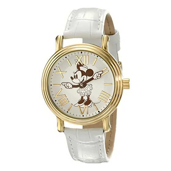 Disney Minnie Mouse Reloj Mujer Correa De Piel 38 Mm W001859 Adultos Cristal Mineral Resistencia Al Agua 30 M