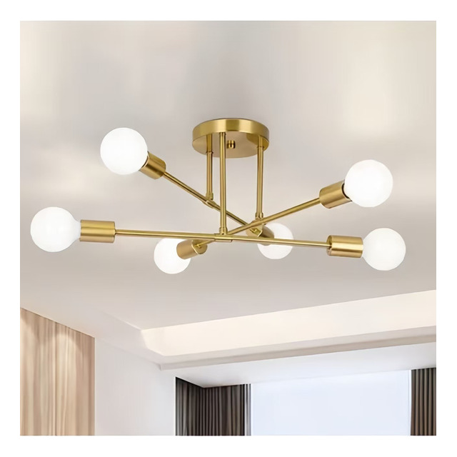 Lustre Luminária Pendente Quarto Led Moderna 6 Braços Ouro Lustre Luminária Pendente Quarto Led Moderna 6 Braços Ouro