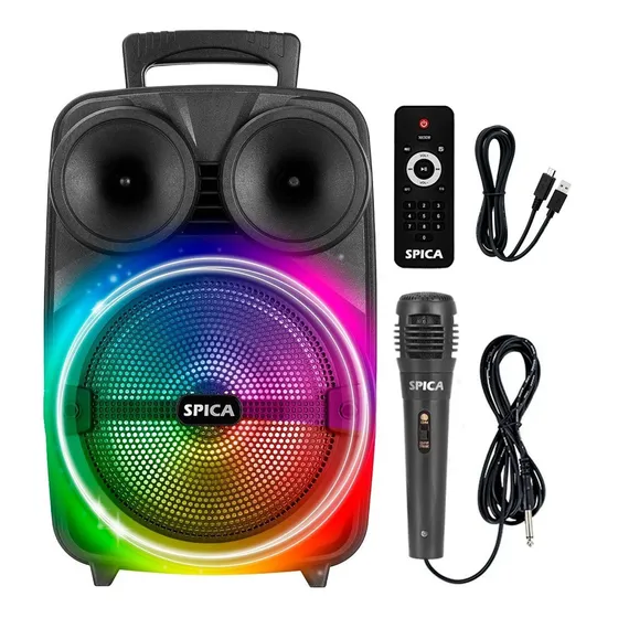 Parlante Bluetooth Inalambrico SPICA SP-4408 Luz Rgb Portatil Karaoke Radio Color Negro