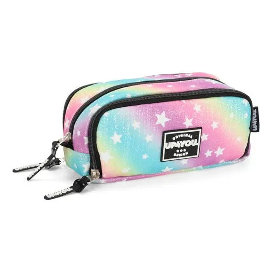 Estojo Escolar Triplo Feminino Rainbow By Up4you Ref.55068 Cor Preto Rainbow Estrelas