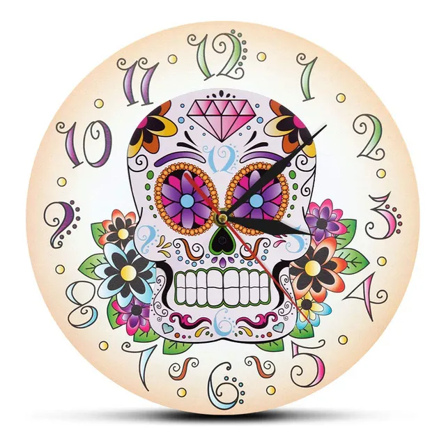 Geeky Days Dia Muerto Reloj Pared Calavera Floral Mexicana