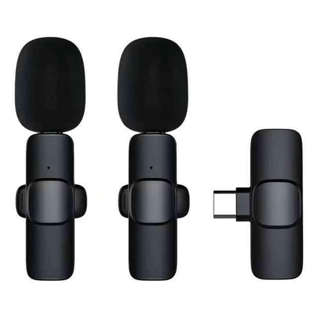 2 Micrófono Inalámbrico Doble Compacto Usb-c Color Negro