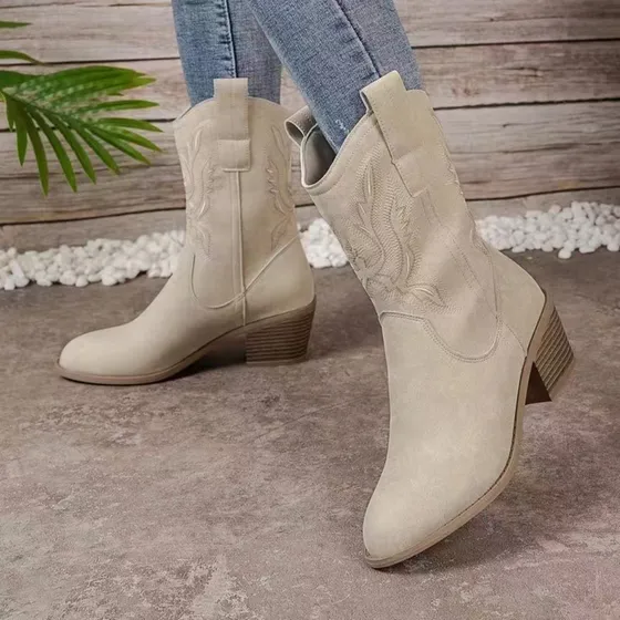 Nuevas Botas Vaqueras Vaqueras Bordadas Para Mujer En Otoño