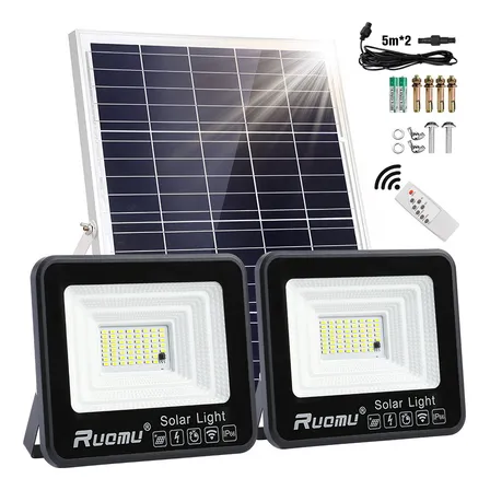 Lámpara Solar Led Exterior Jardín Suburbana Reflector 300w Ip67 Resistente Al Agua Con Control Remoto – Incluye 2 Cables De 5m Para Uso En Interior/exterior, Luz Blanca 6000k, Color Negro