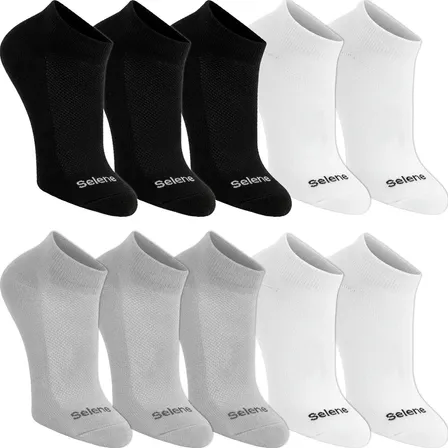 Kit 10 Pares Meias Selene Cano Curto Baixo Atacado Original 3 Pretas 3 Cinzas 4 Brancas G - 39 A 43