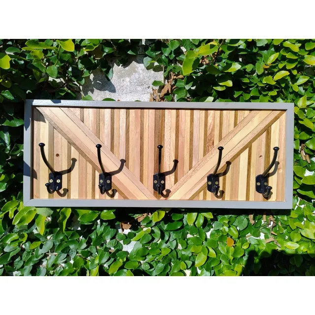 Perchero Geométrico Maera Woodshop Madera Natural 5 Ganchos