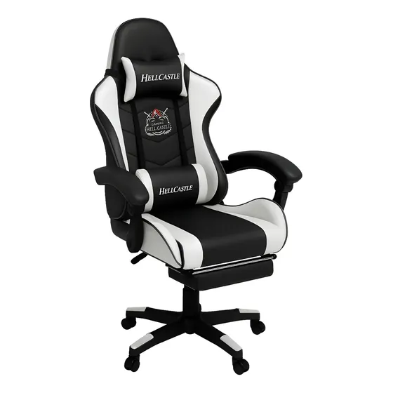 Silla Gamer Hell Castle Reclinable Con Cojin Lumbar Color Blanco Con Negro