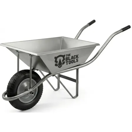 Carrinho De Mão Metálico Reforçado Chapa 20 Obra Forte Cinza Carga 125kg E-brutos The Black Tools 60 Litros Pneu Câmara