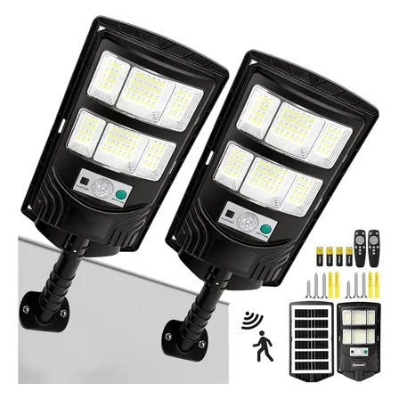 Lámpara Led Solar Exterior Exterior Jardín Luz 2 Pack Negro Blanco Alumbrado Público Suburbano De Alto Brillo Con Sensor De Movimiento
