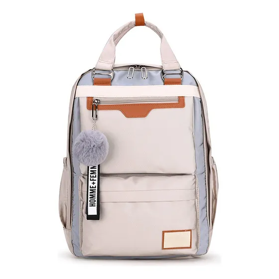 Mochila Escolar Viagem Notebook Com Chaveiro Feminina Nota Cor Bege Desenho Do Tecido Lisa