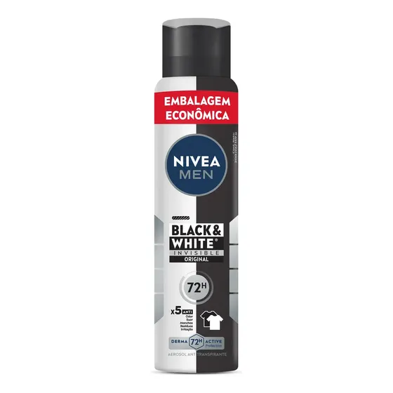NIVEA MEN Desodorante Aerossol Black & White Invisible Origin 200ml, Proteção 72h, Contra Suor e Odor, Anti-manchas
