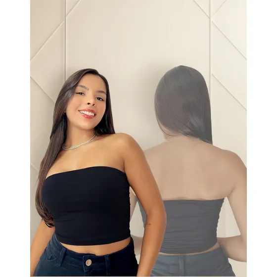 Top Faixa Sem Bojo Cropped Tube Suplex Poliamida Forro Duplo