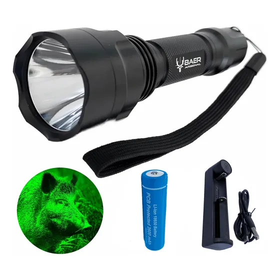 Linterna Luz Verde Led Caza Baer Arsenal +batería Y Cargador