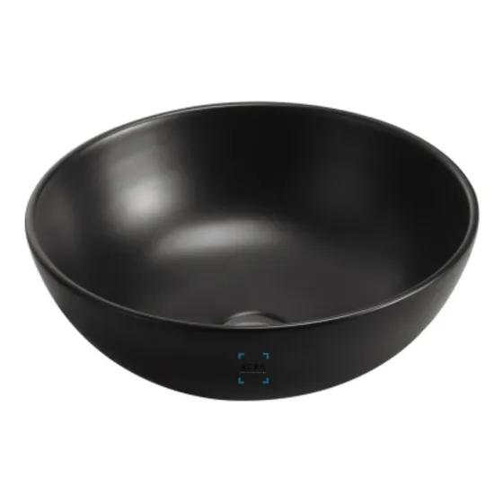 Bacha Loza Redonda De Apoyo Baño En Negro Mate 32 Cm Acra