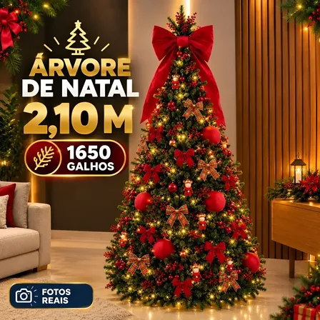 Árvore De Natal 2,10m Fácil Montagem 1675 Galhos Articulado Verde