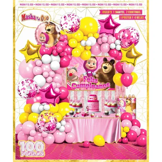 Set Decoración Cumpleaños Masha Y El Oso