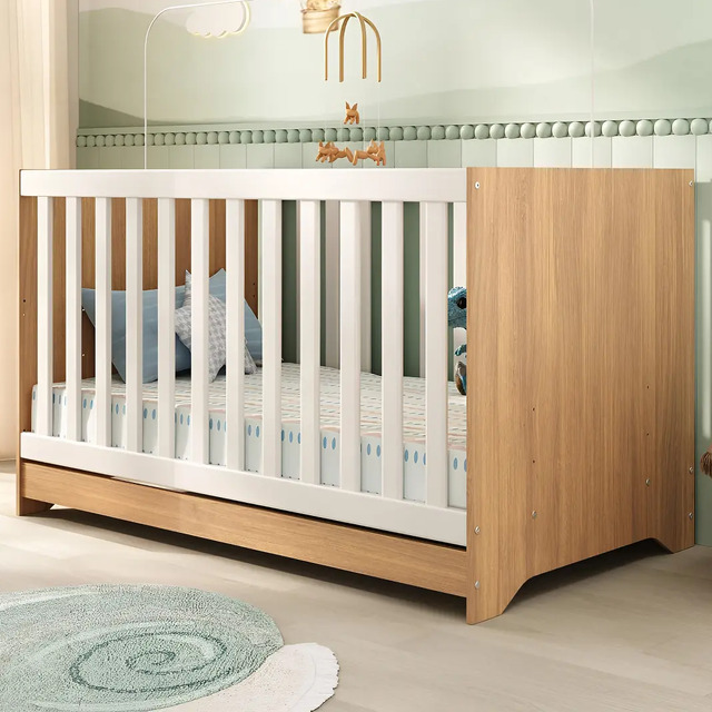 Berço Americano 3 em 1 para Colchão 130x70cm Multimóveis 0527PA Madeirado/Branco Berço Americano 3 em 1 para Colchão 130x70cm Multimóveis 0527PA Madeirado/Branco