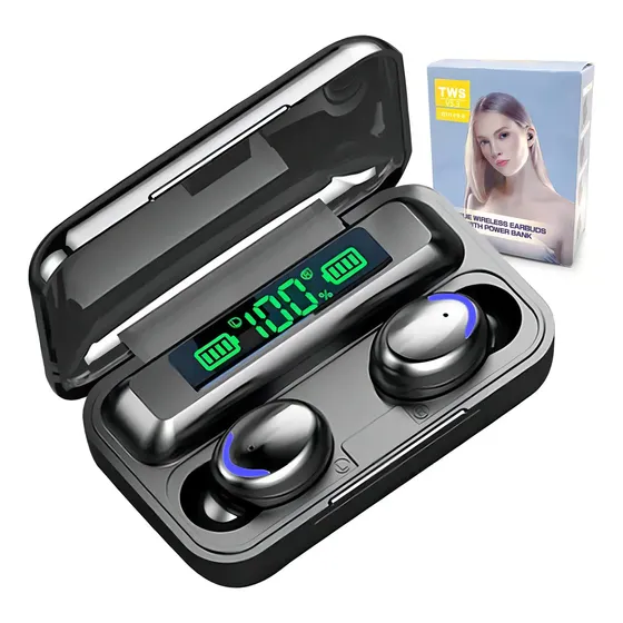 Audífonos Inalámbricos Bluetooth Con Carga Inalámbrica F9-5 Color Negro Luz Turquesa | Cuotas sin interés