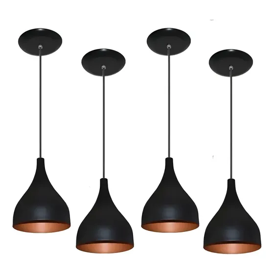 Kit 4 Lustre Pendente Gota Luminaria Sala/ Cozinha/ Balcão Cor Preto