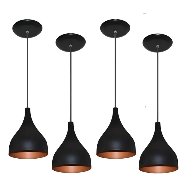 Kit 4 Lustre Pendente Gota Luminaria Sala/ Cozinha/ Balcão Cor Preto 127/220v Kit 4 Lustre Pendente Gota Luminaria Sala/ Cozinha/ Balcão Cor Preto 127/220v