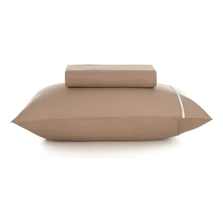 Lençol Solteiro Com Elástico E Fronha 100% Algodão Noah Caramelo/branco Karsten