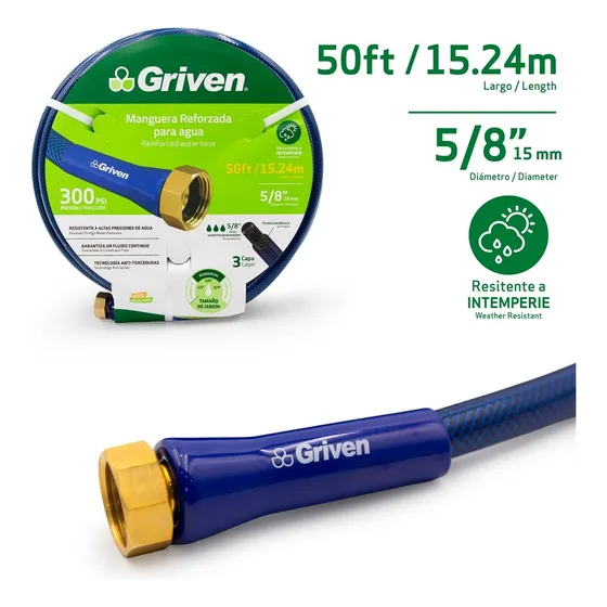 Manguera Culebra Con Conexion 5/8 PuLG X 15,24 Mts Griven